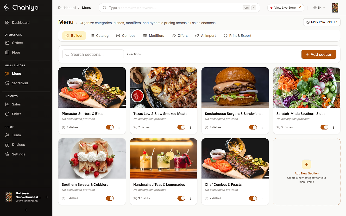 Chahiya menu, categories and dishes