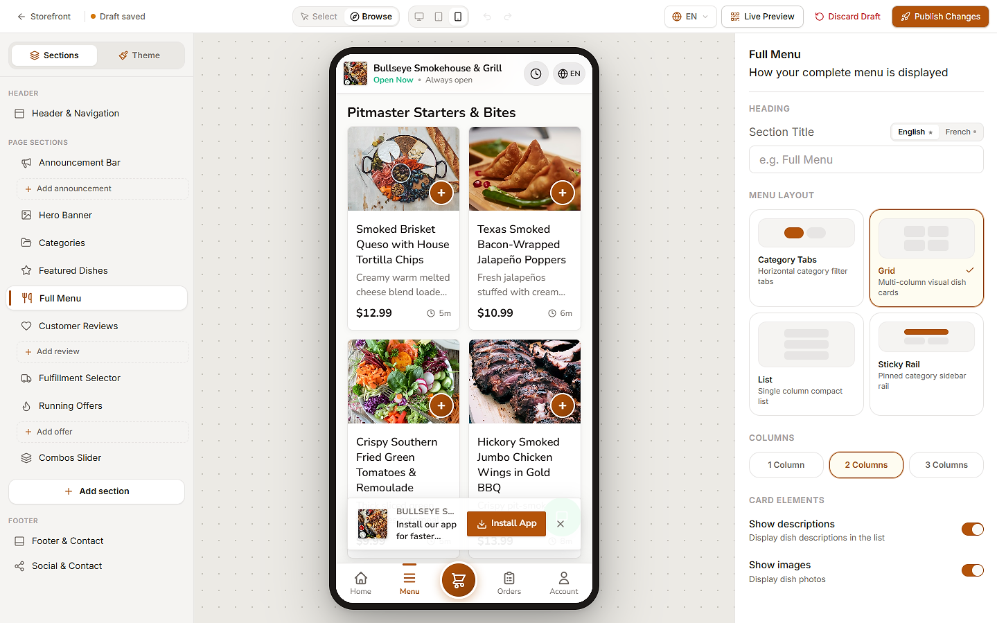 Chahiya website editor with phone preview